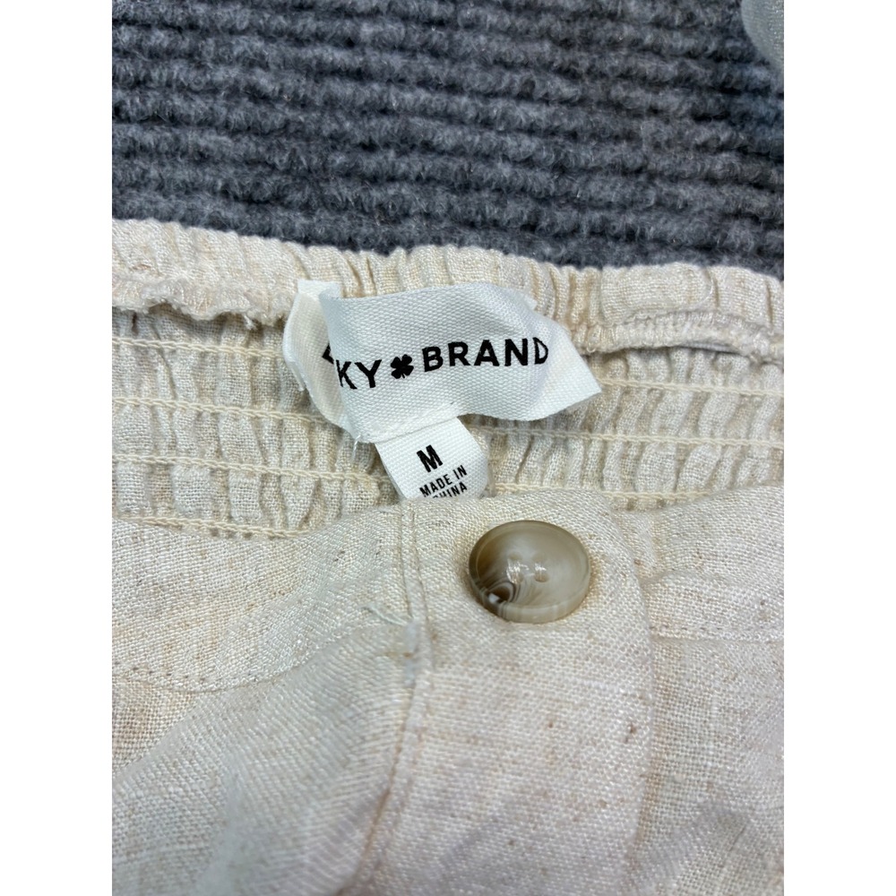 Lucky Brand Womens Beige Linen Blend Button Front Tiered Maxi Dress Cottage SZ M - Picture 4 of 9